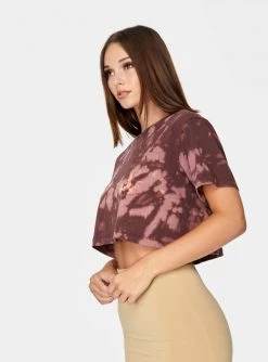 HeyYou Cropped Pocket Tee In Maroon Tie Dye Crop Tops