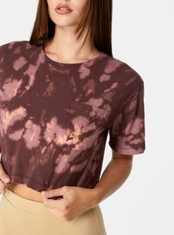 HeyYou Cropped Pocket Tee In Maroon Tie Dye Crop Tops