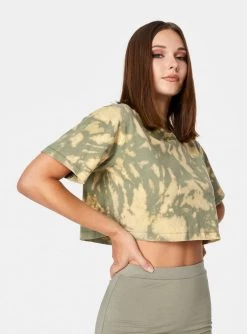 HeyYou Cropped Pocket Tee In Olive Tie Dye Crop Tops