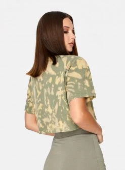 HeyYou Cropped Pocket Tee In Olive Tie Dye Crop Tops