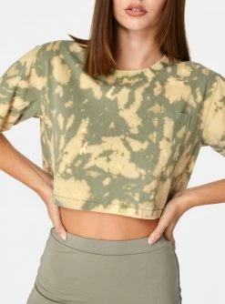 HeyYou Cropped Pocket Tee In Olive Tie Dye Crop Tops