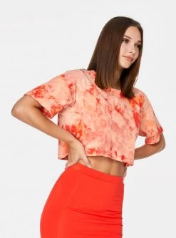HeyYou Crop Tops Cropped Pocket Tee In Red Tie Dye