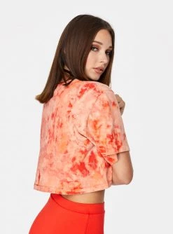 HeyYou Crop Tops Cropped Pocket Tee In Red Tie Dye