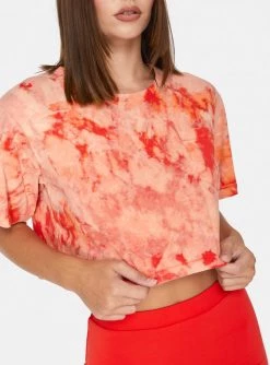 HeyYou Crop Tops Cropped Pocket Tee In Red Tie Dye