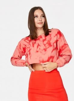 HeyYou Sweatshirts + Hoodies Sweatshirt In Red Tie Dye Cropped