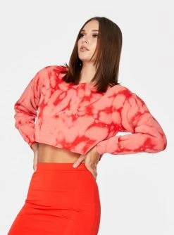 HeyYou Sweatshirts + Hoodies Sweatshirt In Red Tie Dye Cropped