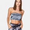 HeyYou Crop Tops Bandeau Crop Top In Black & White Tie Dye