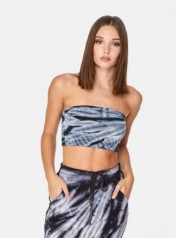 HeyYou Crop Tops Bandeau Crop Top In Black & White Tie Dye