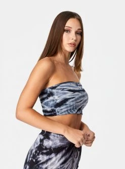 HeyYou Crop Tops Bandeau Crop Top In Black & White Tie Dye