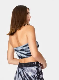 HeyYou Crop Tops Bandeau Crop Top In Black & White Tie Dye