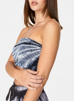 HeyYou Crop Tops Bandeau Crop Top In Black & White Tie Dye