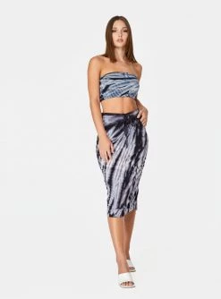 HeyYou Crop Tops Bandeau Crop Top In Black & White Tie Dye