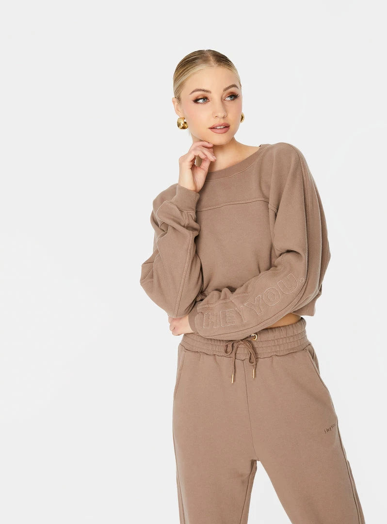 HeyYou New Arrivals Westward Crop Sweatshirt In Taupe 3 HeyYou New Arrivals Westward Crop Sweatshirt In Taupe