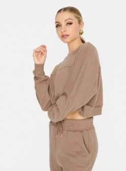 HeyYou New Arrivals Westward Crop Sweatshirt In Taupe