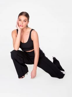 HeyYou Black High Waisted Relaxed Side Snap Trouser