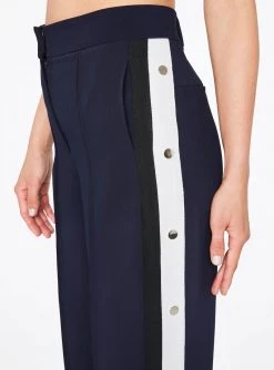 HeyYou Pants Navy High Waisted Relaxed Side Snap Trouser