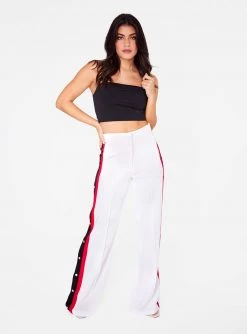 HeyYou Off White High Waisted Relaxed Side Snap Trouser