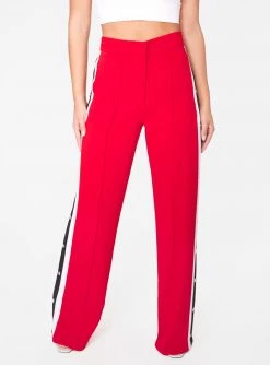 HeyYou Red High Waisted Relaxed Side Snap Trouser Pants