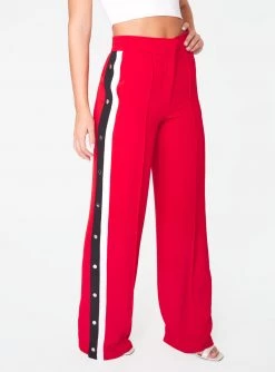 HeyYou Red High Waisted Relaxed Side Snap Trouser Pants