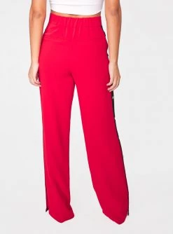 HeyYou Red High Waisted Relaxed Side Snap Trouser Pants