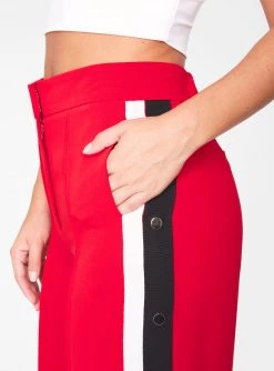HeyYou Red High Waisted Relaxed Side Snap Trouser Pants