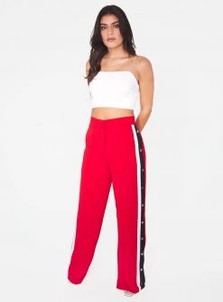 HeyYou Red High Waisted Relaxed Side Snap Trouser Pants