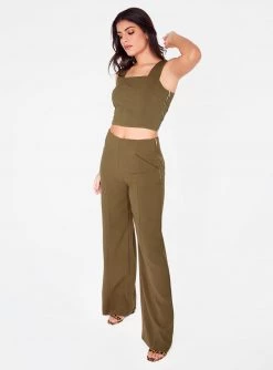HeyYou Olive High Waisted Relaxed Side Zip Trouser Pants
