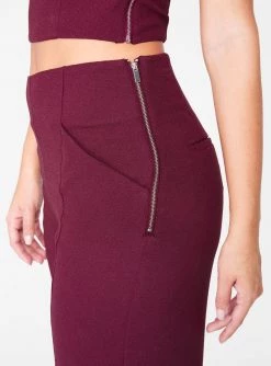 HeyYou Wine High Waisted Relaxed Side Zip Trouser Pants