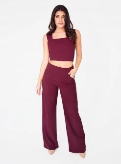 HeyYou Wine High Waisted Relaxed Side Zip Trouser Pants