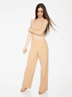 HeyYou Camel High Waisted Relaxed Side Zip Trouser