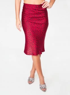 HeyYou Skirts Red Leopard Satin Slip Midi Skirt