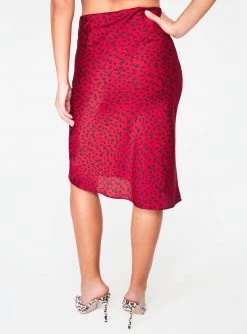 HeyYou Skirts Red Leopard Satin Slip Midi Skirt