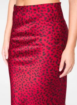 HeyYou Skirts Red Leopard Satin Slip Midi Skirt