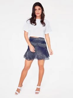 HeyYou Skirts Navy Star Print Ruched Mini Skirt