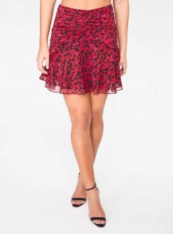 HeyYou Red Floral Ruched Mini Skirt Skirts