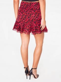 HeyYou Red Floral Ruched Mini Skirt Skirts