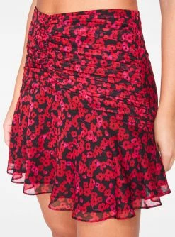 HeyYou Red Floral Ruched Mini Skirt Skirts