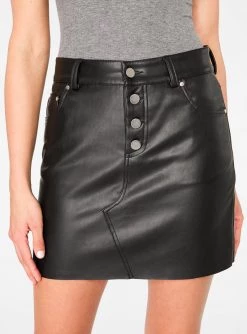 HeyYou Black Faux Leather Button Front Mini Skirt