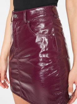 HeyYou Plum Faux Patent Leather High Waisted Mini Skirt Skirts