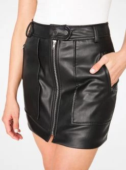 HeyYou Black Faux Leather Biker Mini Skirt Skirts