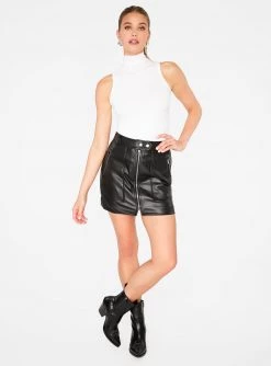 HeyYou Black Faux Leather Biker Mini Skirt Skirts