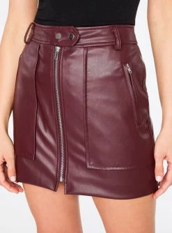 HeyYou Skirts Burgundy Faux Leather Biker Mini Skirt