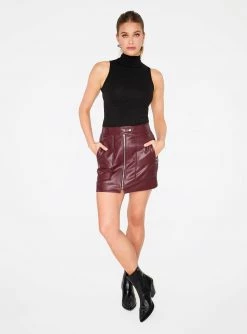 HeyYou Skirts Burgundy Faux Leather Biker Mini Skirt