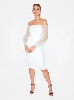 HeyYou Off White Off The Shoulder Midi Pencil Dress