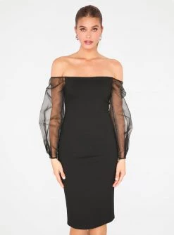 HeyYou Dresses Black Off The Shoulder Midi Pencil Dress