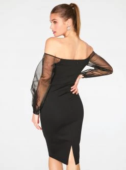 HeyYou Dresses Black Off The Shoulder Midi Pencil Dress