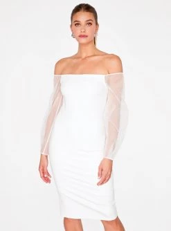 HeyYou Off White Off The Shoulder Midi Pencil Dress