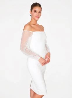 HeyYou Off White Off The Shoulder Midi Pencil Dress