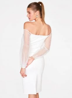 HeyYou Off White Off The Shoulder Midi Pencil Dress