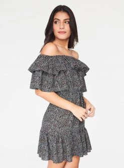 HeyYou Black Floral Off The Shoulder Ruffle Dress